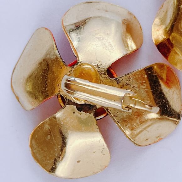 VTG 1950s Hand Painted Enamel Flower Clip On Earrings Mid Century Jewelry Summer - Picture 11 of 12